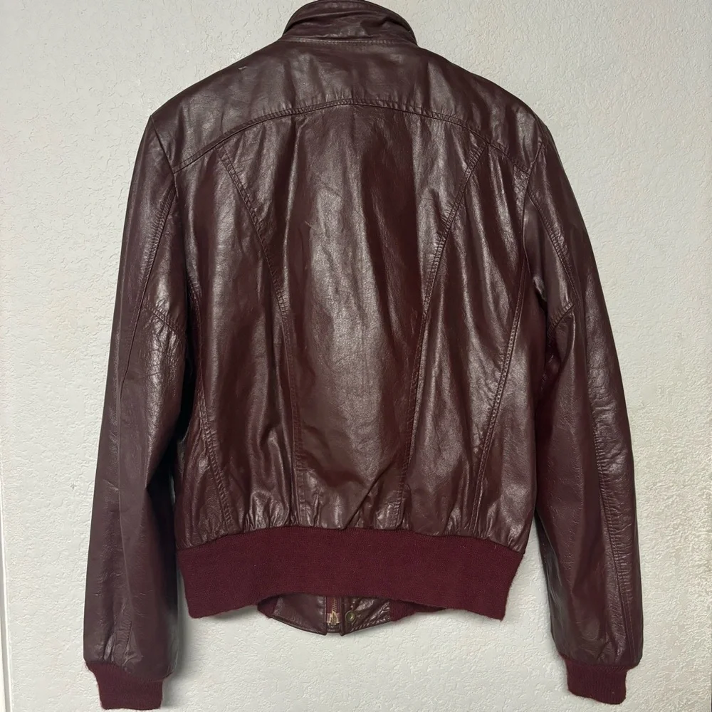 Vintage Gino Leather Red Leather‎ Bomber Jacket Size 42 - Picture 4 of 6